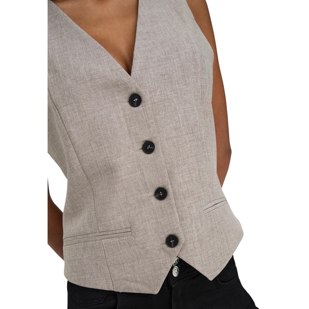 Only Beige Polyester Women's Waistcoat