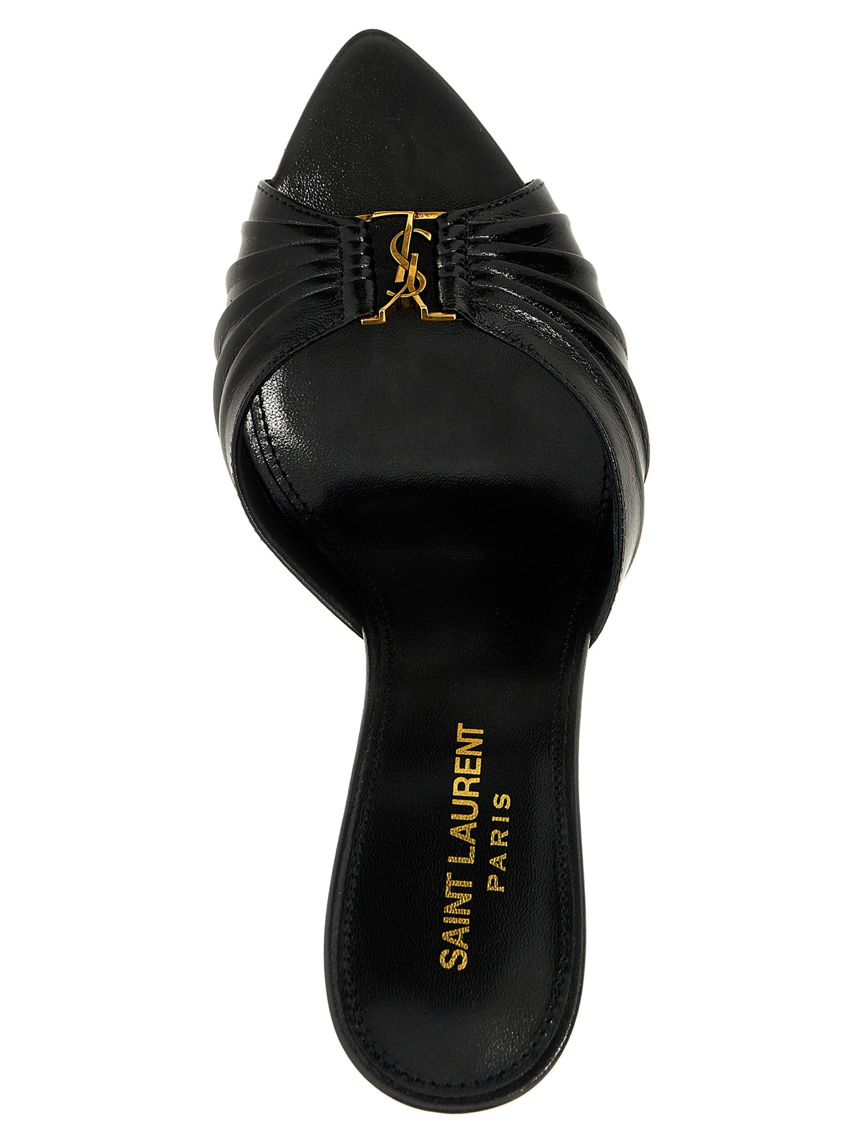 Saint Laurent Black Lamb Leather Stiletto Heel Women's Sandals