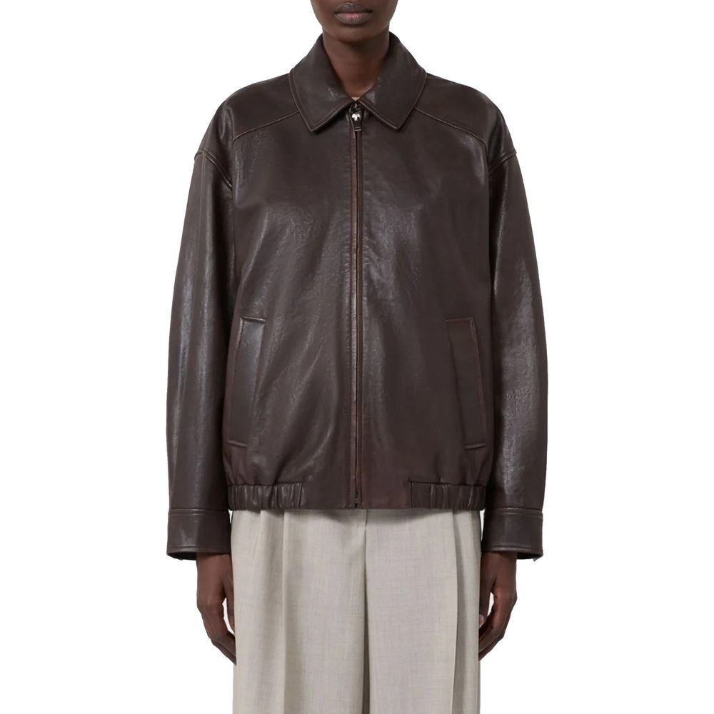 Max Mara Brown Lamb Leather Leather Women's Jacket