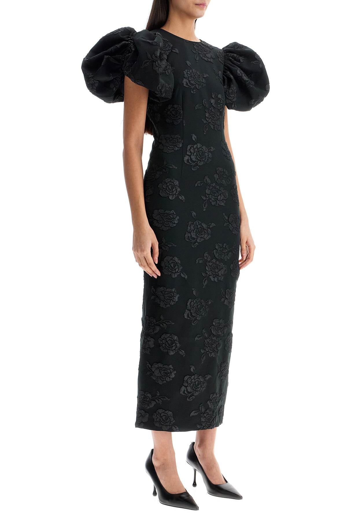 Rotate Women's 3D Jacquard Midi Dress Black Floral
