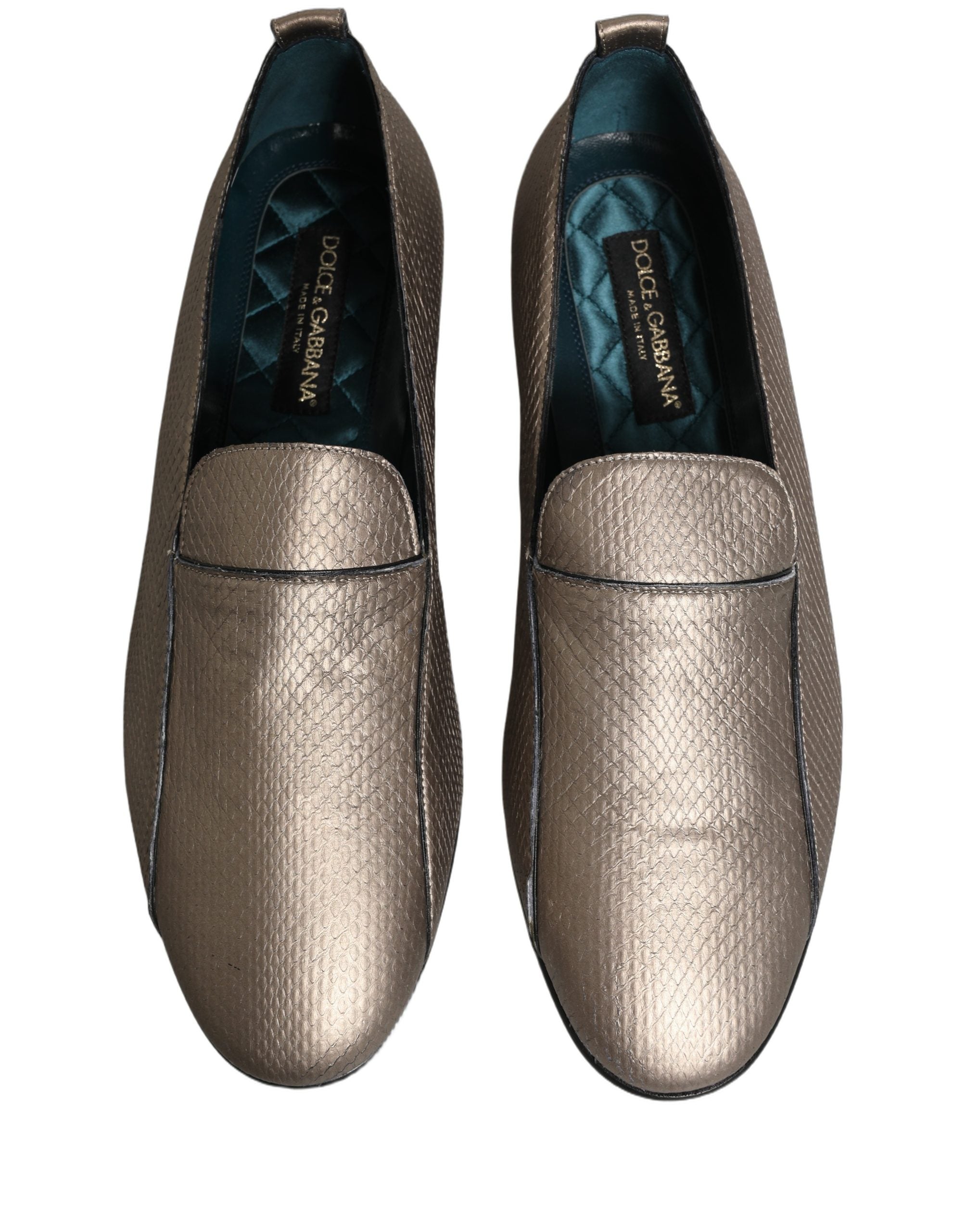 Dolce & Gabbana Silver Leather Logo Slip On Loafers Men's Shoes