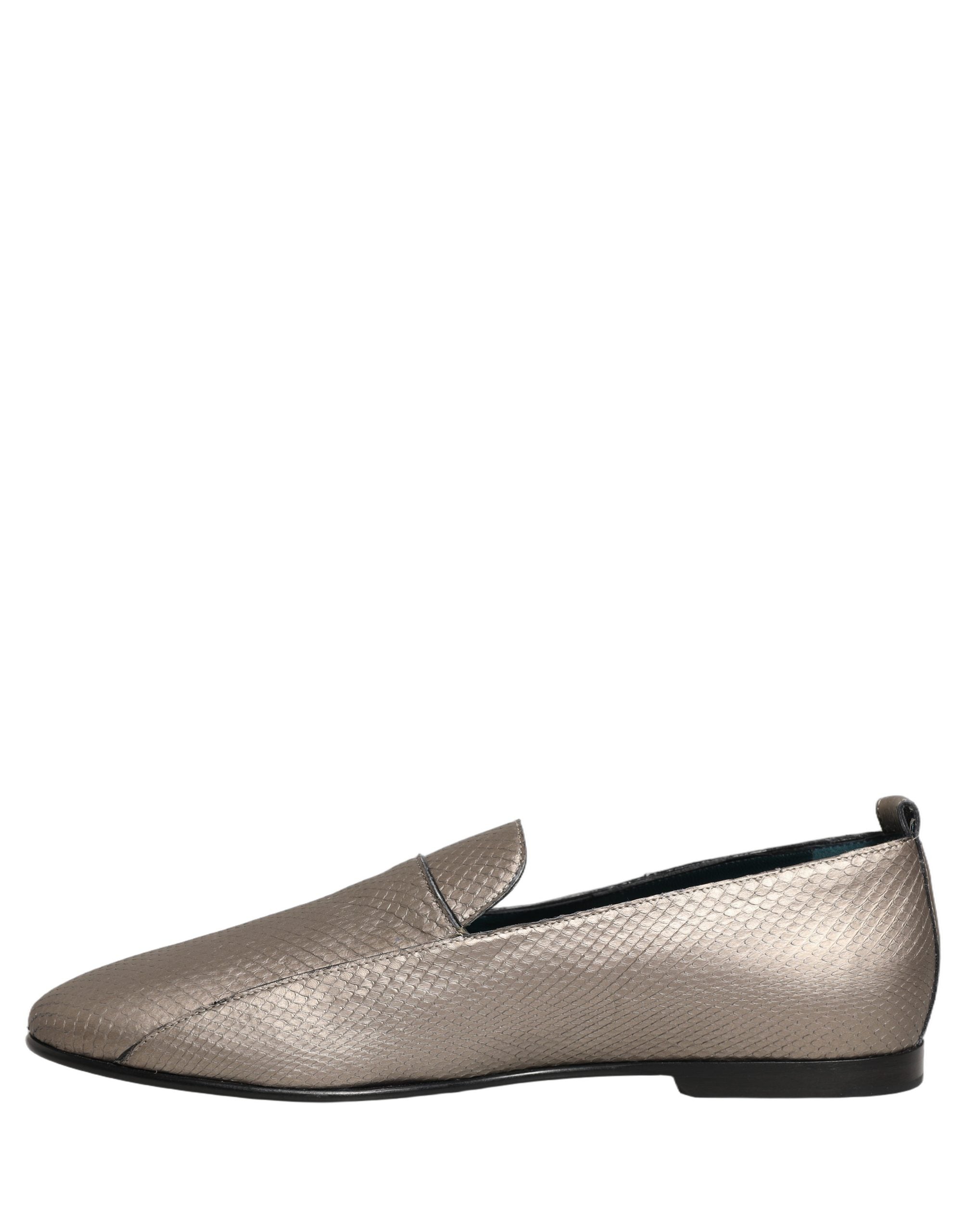 Dolce & Gabbana Silver Leather Logo Slip On Loafers Men's Shoes