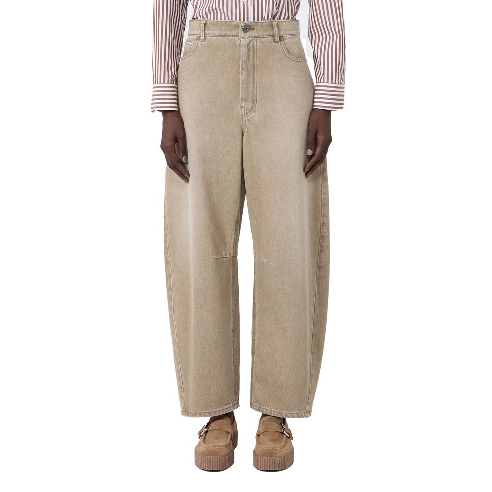 Max Mara Beige Cotton Relaxed Fit Women's Jeans