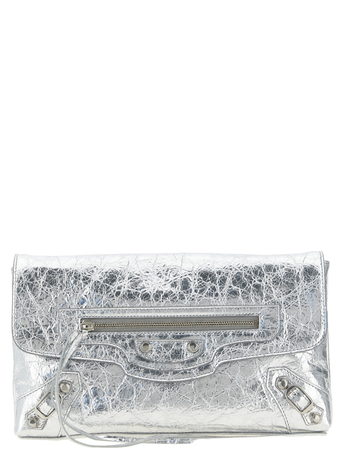 Balenciaga Silver Lamb Leather Clutch Women's Bag
