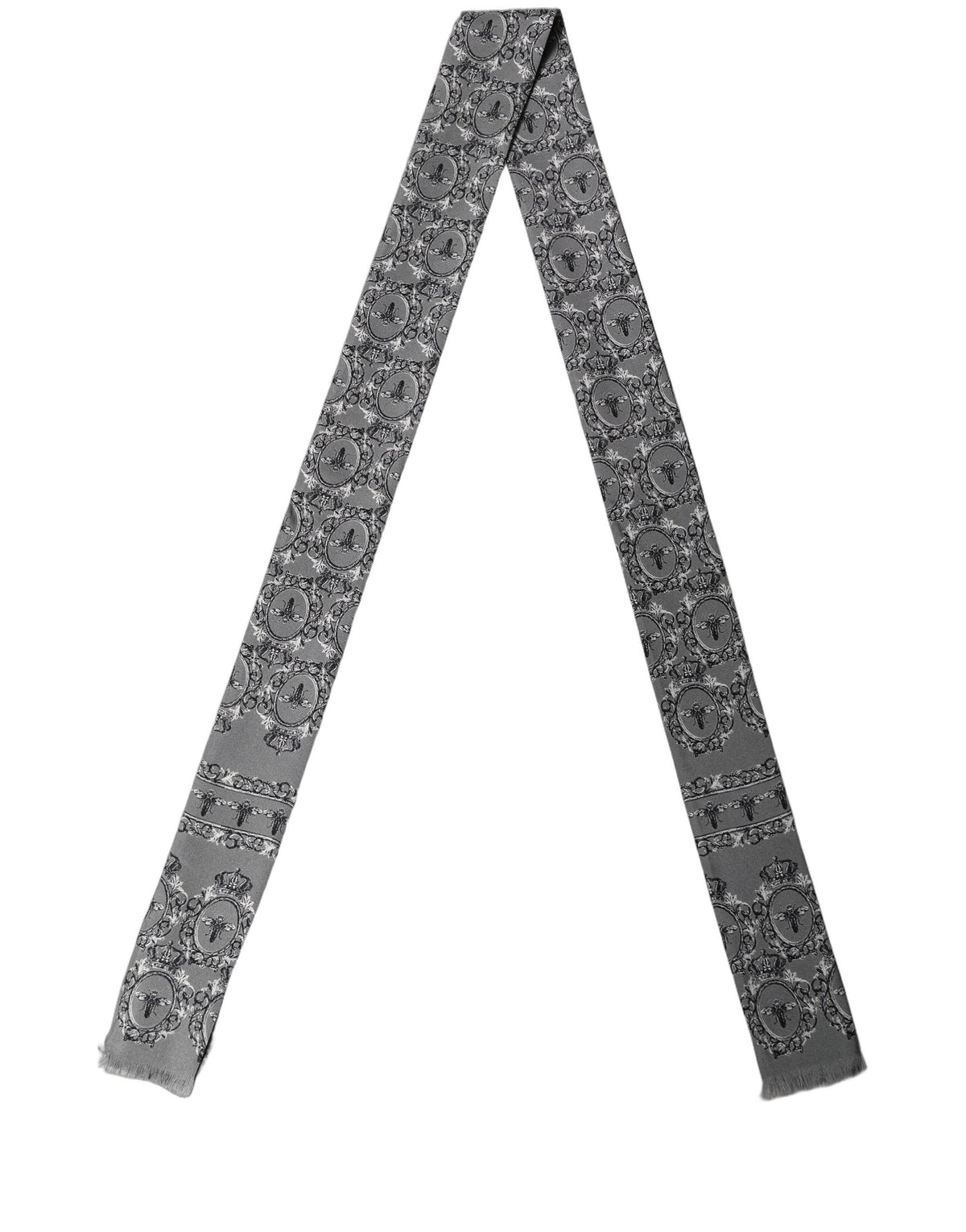 Dolce & Gabbana Men Gray Bee Silk Skinny Twilly Foulard Men's Scarf