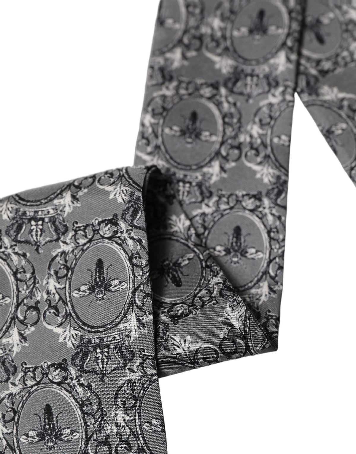 Dolce & Gabbana Men Gray Bee Silk Skinny Twilly Foulard Men's Scarf