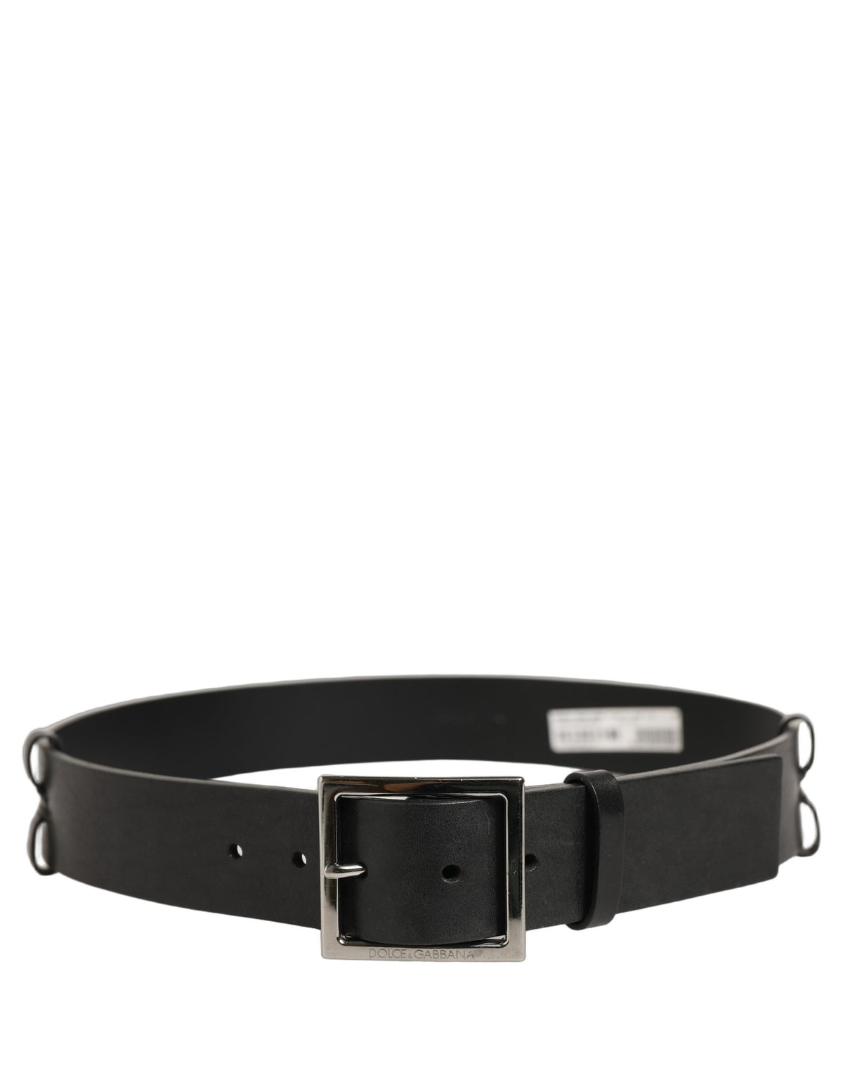 Dolce & Gabbana Black Leather Silver Tone Square Buckle Men's Belt (Pre-Owned)