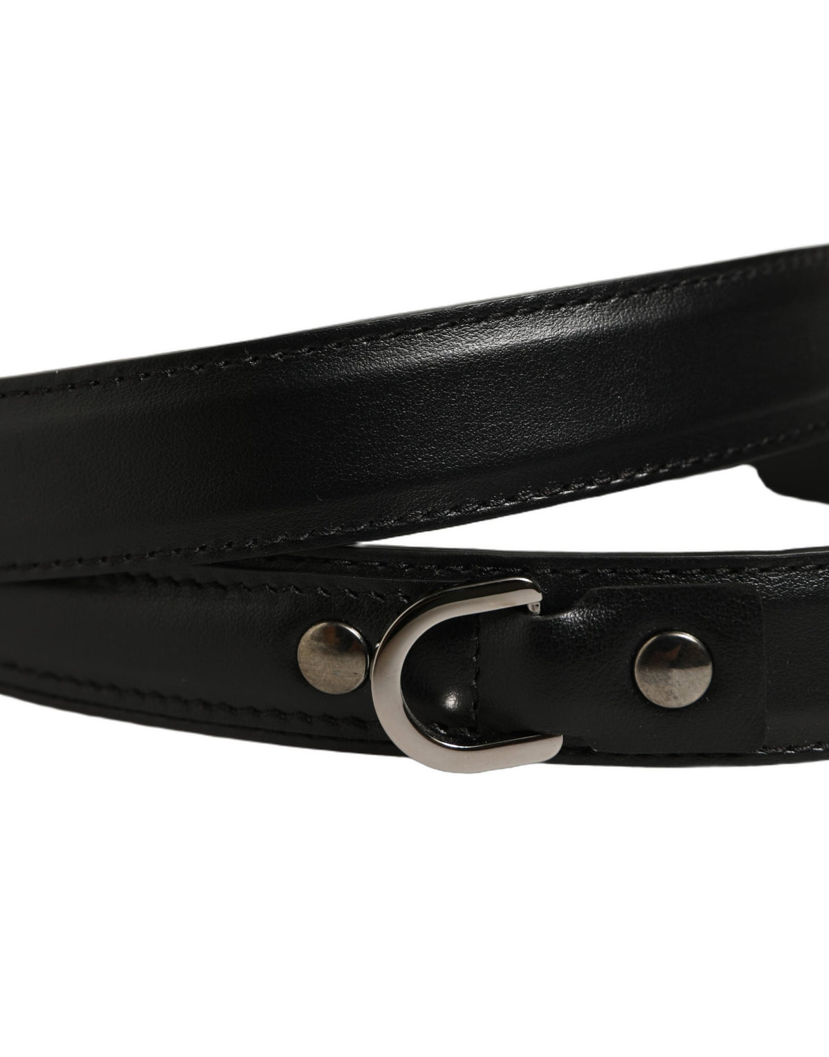 Dolce & Gabbana Black Leather Silver Tone Metal Buckle Men's Belt
