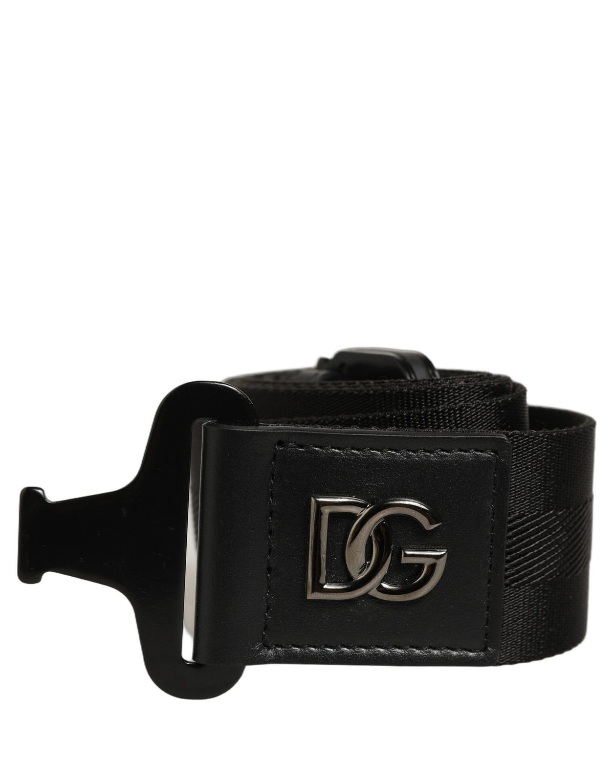 Dolce & Gabbana Men Black Fabric Strap Logo Metal Buckle Men's Belt
