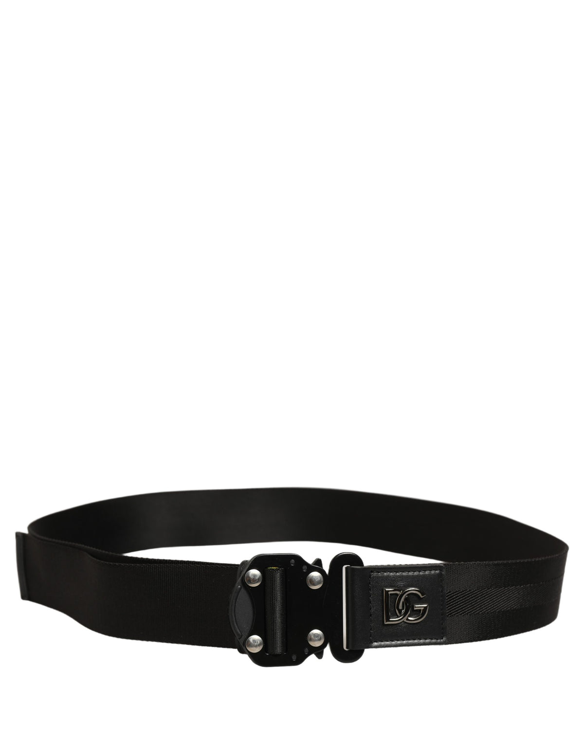Dolce & Gabbana Men Black Fabric Strap Logo Metal Buckle Men's Belt