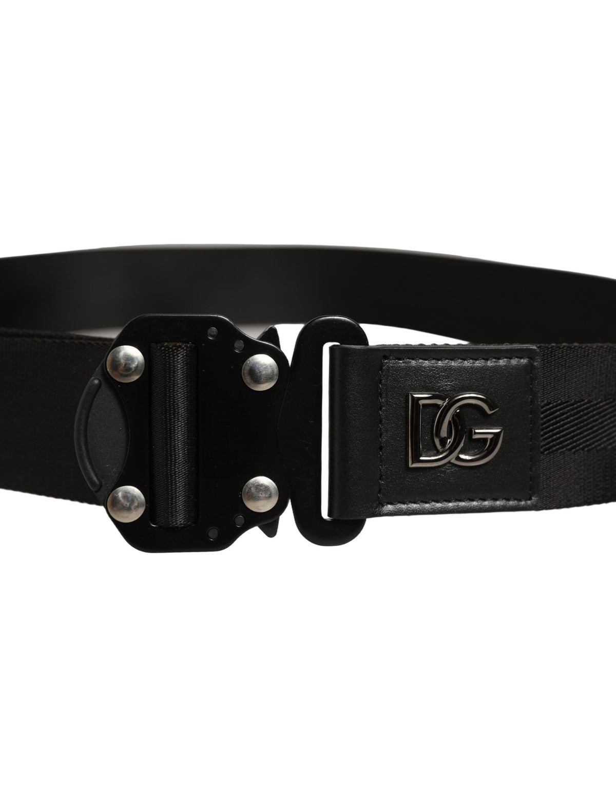 Dolce & Gabbana Men Black Fabric Strap Logo Metal Buckle Men's Belt