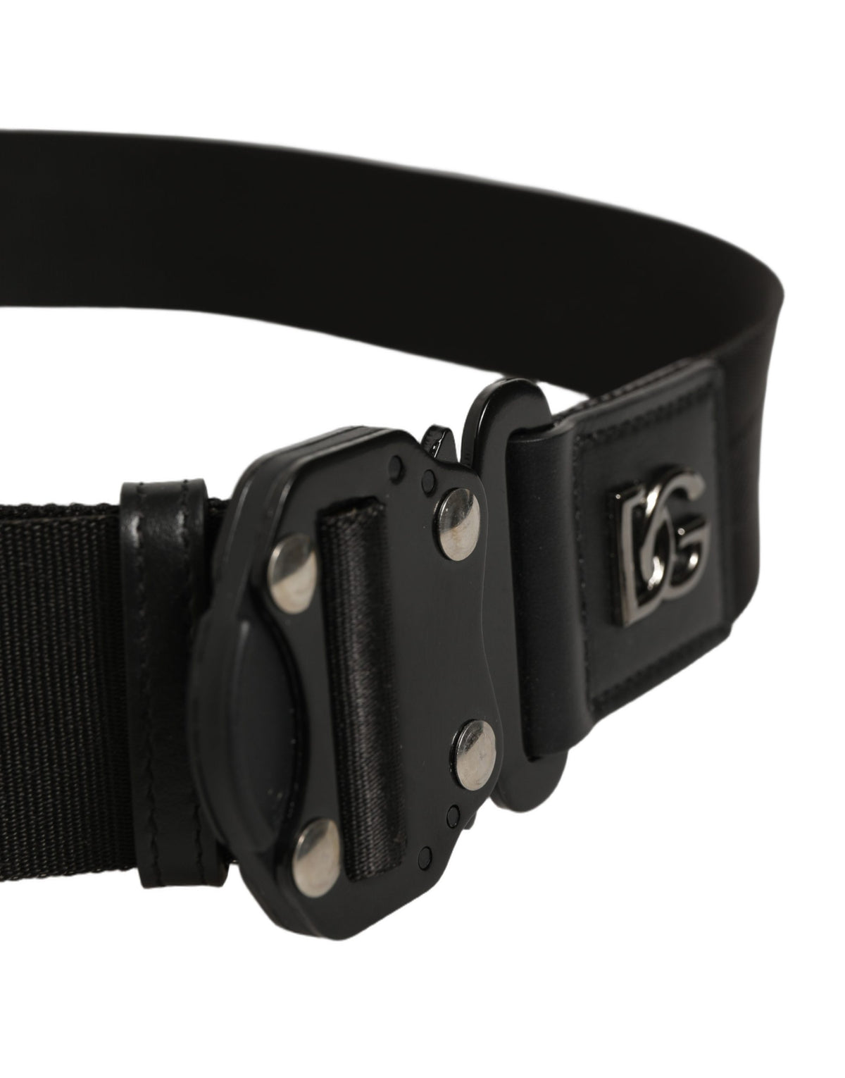 Dolce & Gabbana Men Black Fabric Strap Logo Metal Buckle Men's Belt