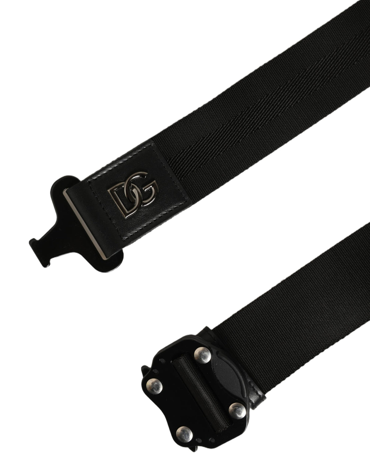 Dolce & Gabbana Men Black Fabric Strap Logo Metal Buckle Men's Belt