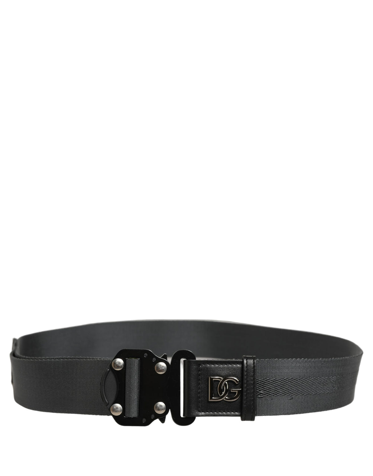 Dolce & Gabbana Men Gray Fabric Strap Logo Metal Buckle Men's Belt (Pre-Owned)