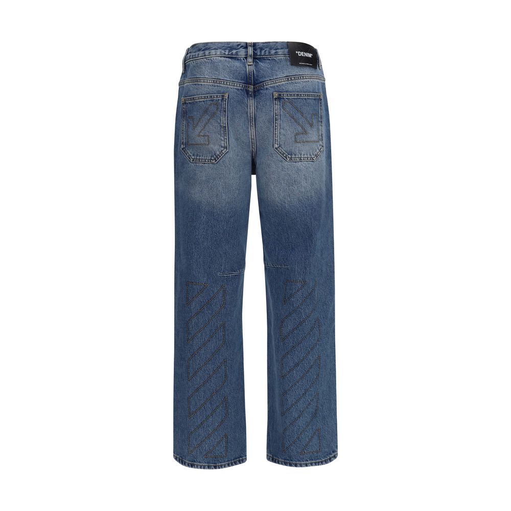 Off-White Blue Cotton Slim Fit Men's Jeans
