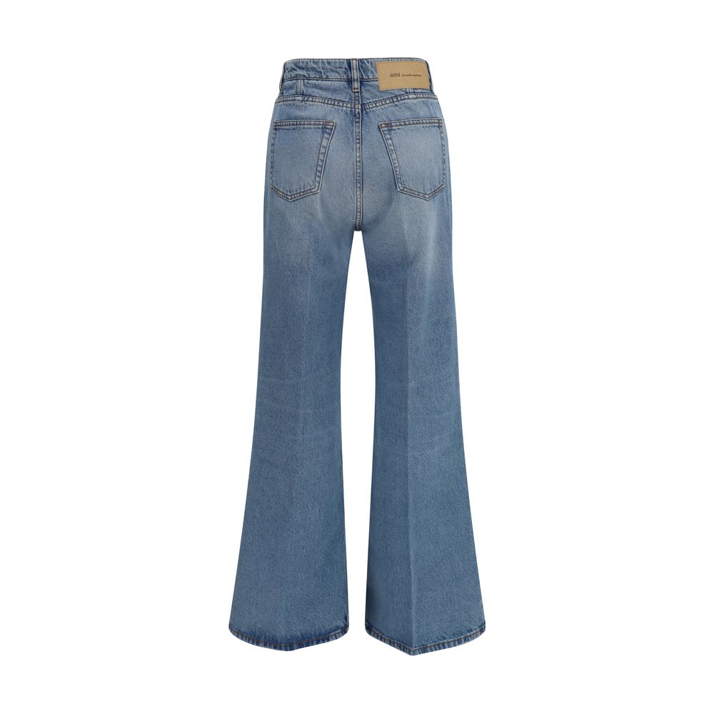 Ami Paris Blue Cotton Flared Women's Jeans
