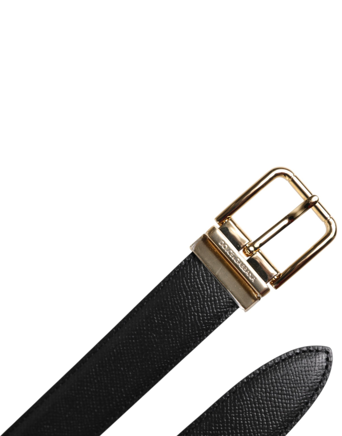 Dolce & Gabbana Black Grained Leather Gold Metal Buckle Women's Belt