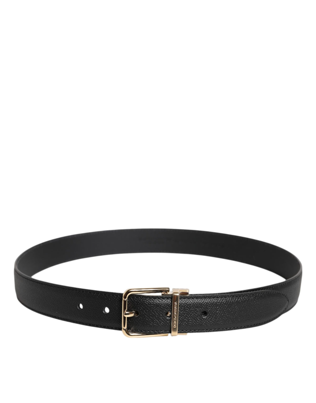 Dolce & Gabbana Black Grained Leather Gold Metal Buckle Women's Belt