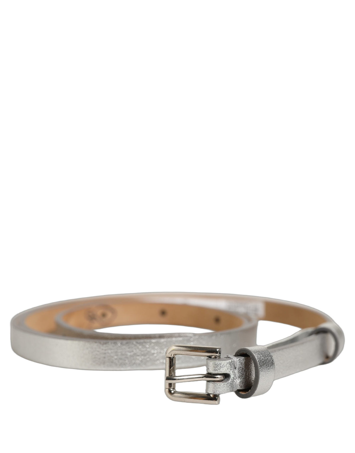 Dolce & Gabbana Metallic Silver Leather Square Buckle Women's Belt