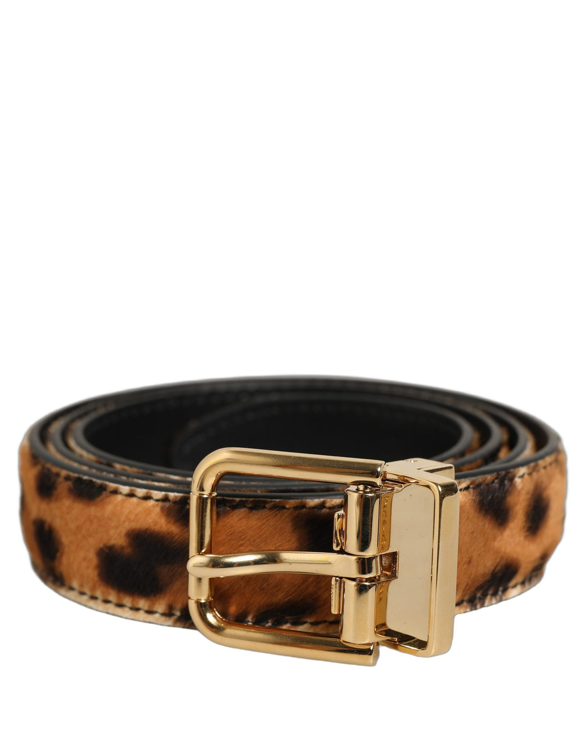 Dolce & Gabbana Brown Leopard Calf Hair Gold Tone Buckle Women's Belt