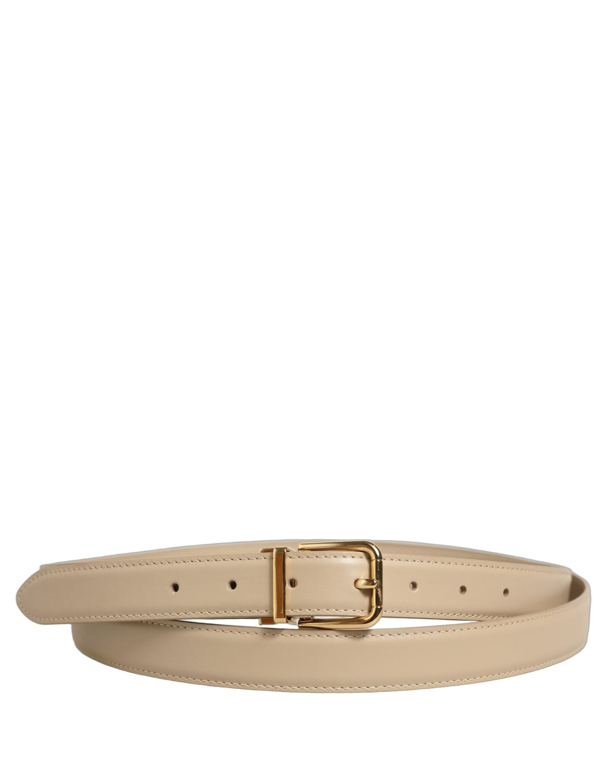 Dolce & Gabbana Beige Leather Double Wrap Gold Buckle Women's Belt