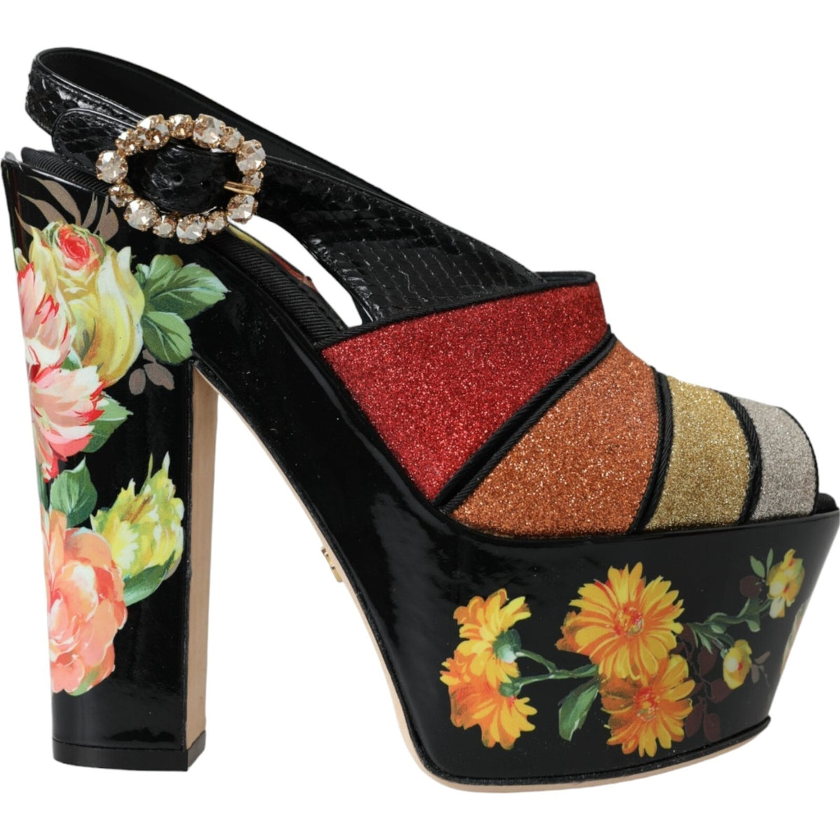 Dolce & Gabbana Multicolor Floral Crystal Platform Sandals Women's Shoes