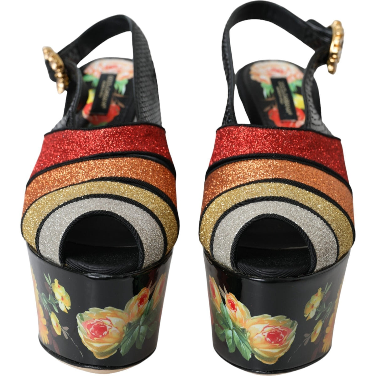 Dolce & Gabbana Multicolor Floral Crystal Platform Sandals Women's Shoes