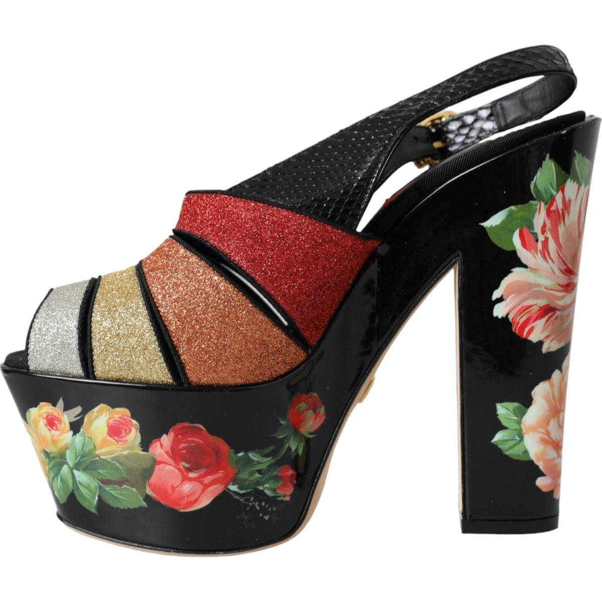 Dolce & Gabbana Multicolor Floral Crystal Platform Sandals Women's Shoes