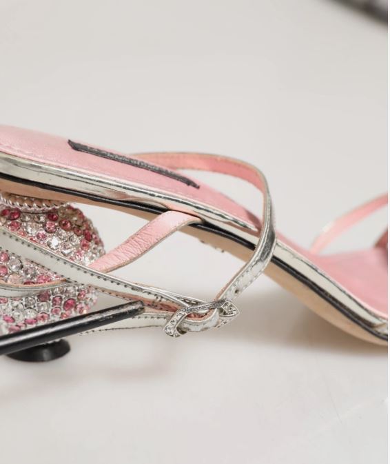 Dolce & Gabbana Pink Embellished Leather Ball-Heel Sandals Women's Shoes (Pre-Owned)
