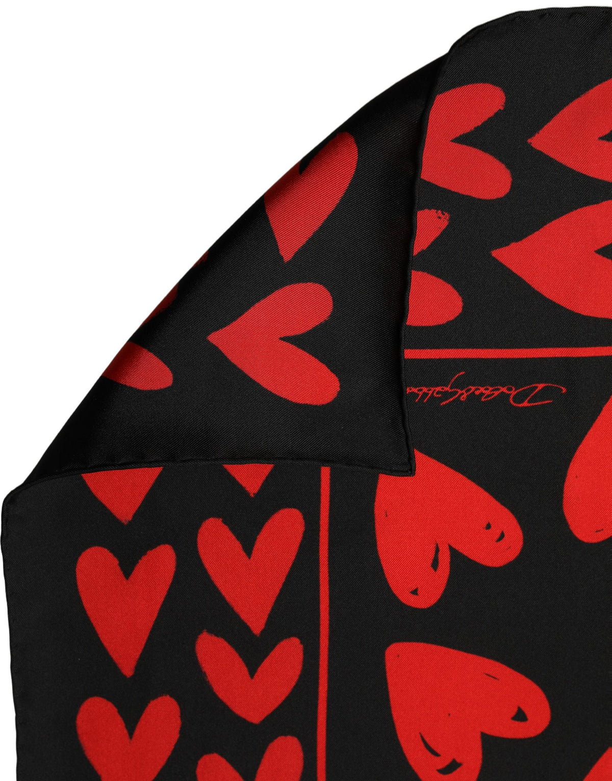 Dolce & Gabbana Black Red Silk Hearts Square Foulard Women's Scarf