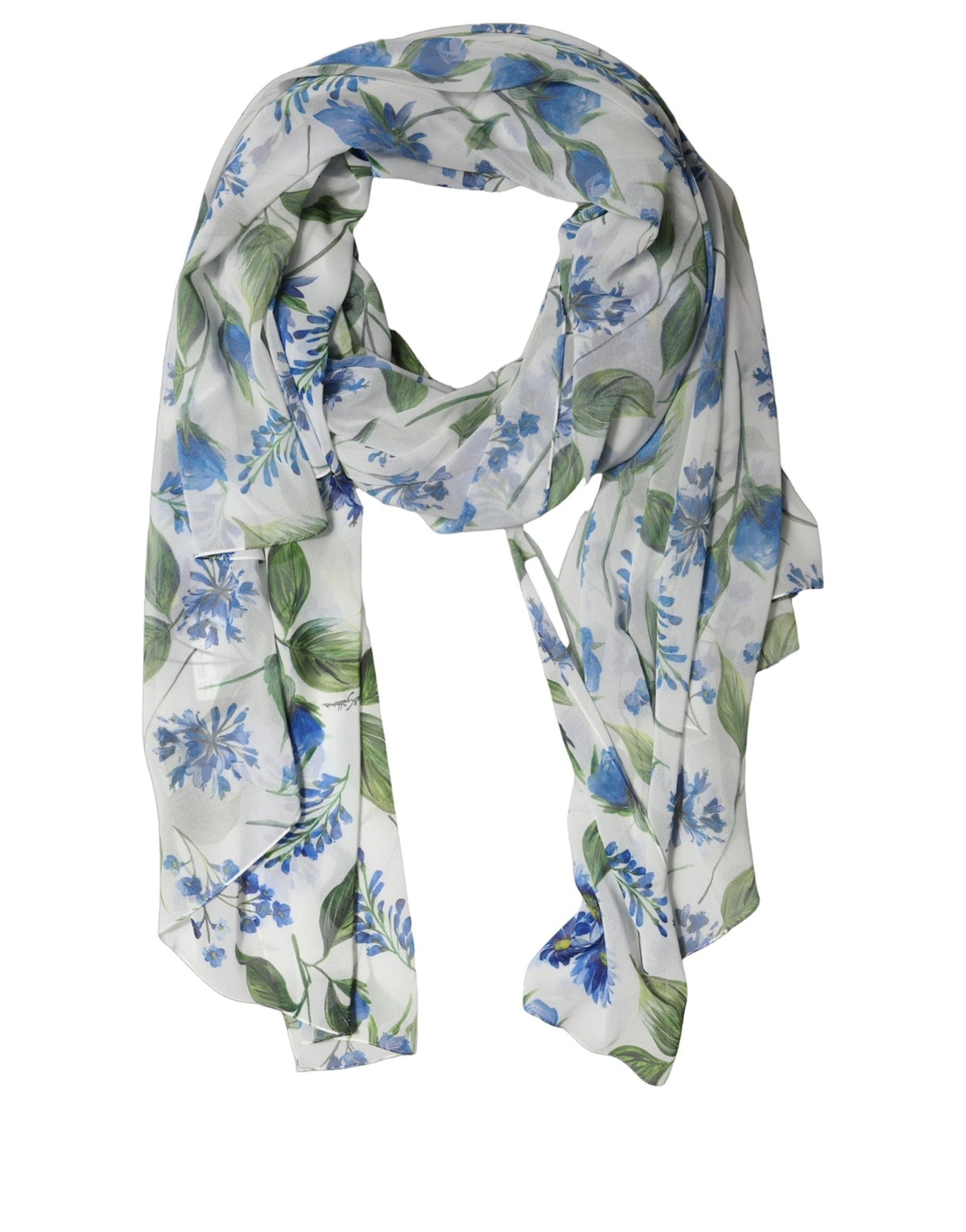 Dolce & Gabbana White Blue Floral Polyester Stole Women's Scarf
