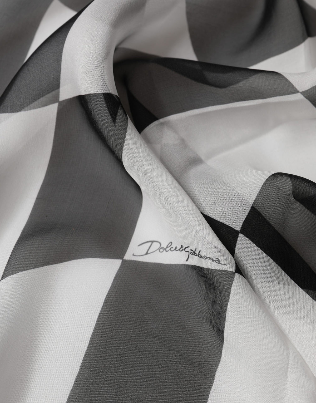 Dolce & Gabbana White Black Checkered Silk Foulard Women's Scarf