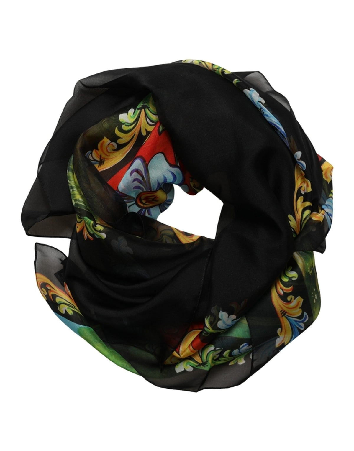 Dolce & Gabbana Dark Gray Silk Scenery Print Foulard Women's Scarf