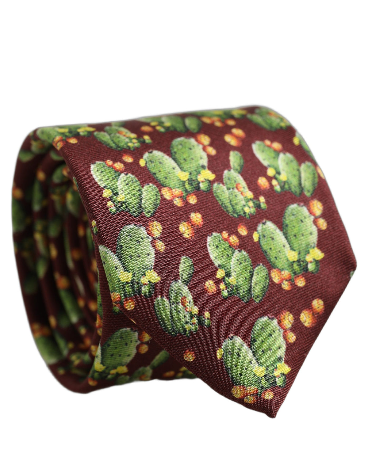 Dolce & Gabbana Maroon Silk Cactus Floral Adjustable Men'sd Men NeckMen's Men's Tie