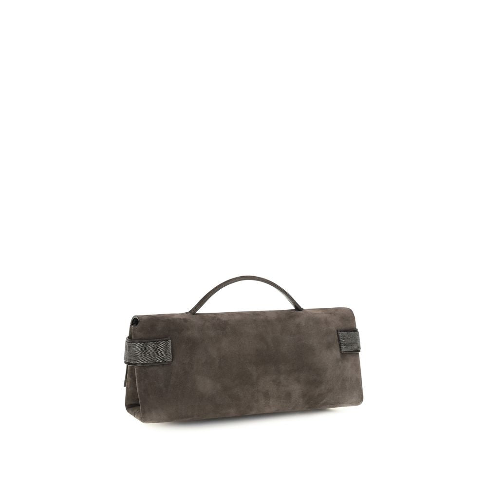 Brunello Cucinelli Brown Suede Leather Clutch Women's Bag