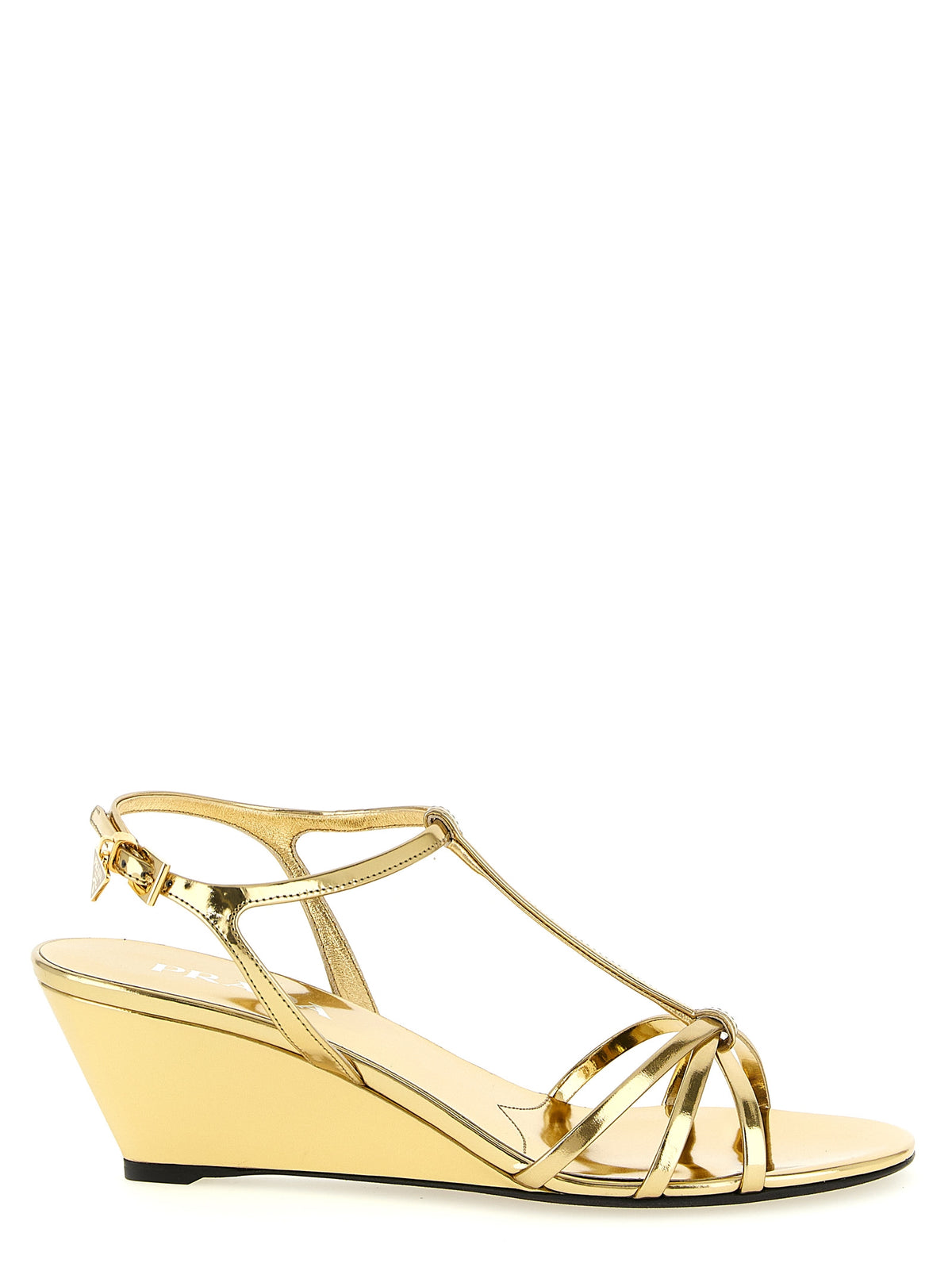 Prada Gold Calfskin Wedge Women's Sandals