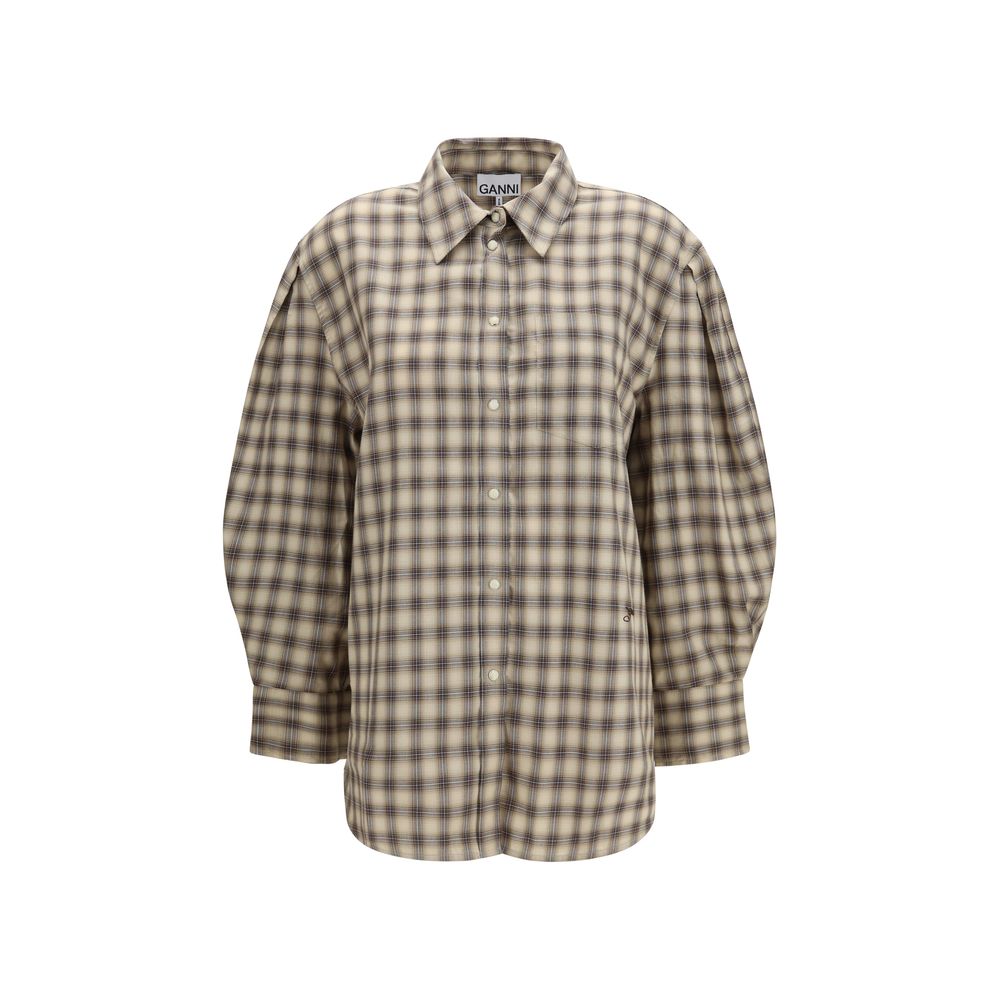 Ganni Beige Cotton Dress Women's Shirt