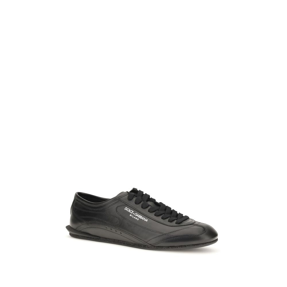 Dolce & Gabbana Black Calf Leather Bos Taurus Low Top Men's Sneakers