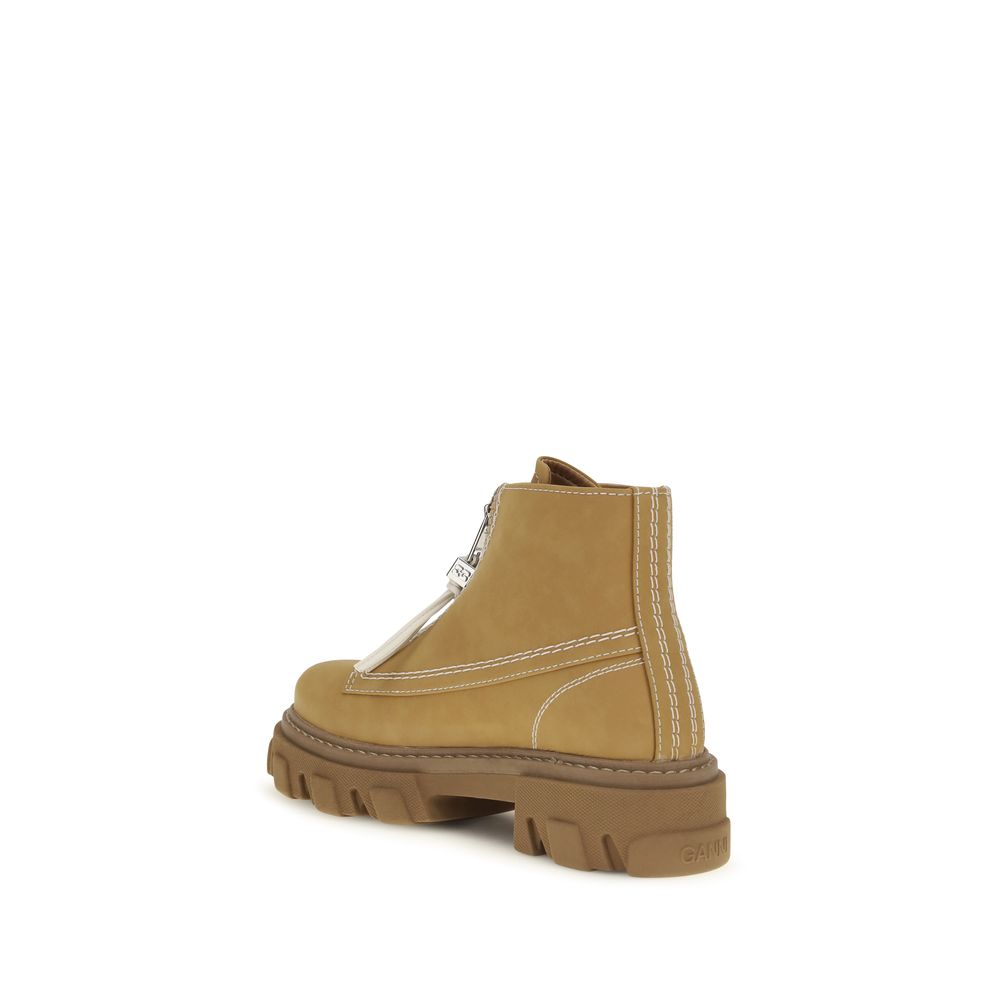 Ganni Beige Recycled Leather Lace-Up Women's Boots