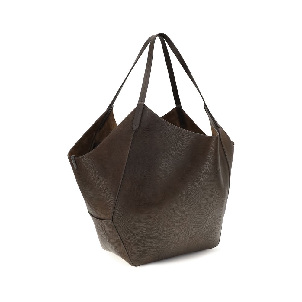 Brunello Cucinelli Brown Calf Leather Bos Taurus Women's Handbag