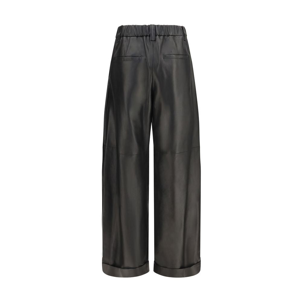 Brunello Cucinelli Black Leather Women's Pants