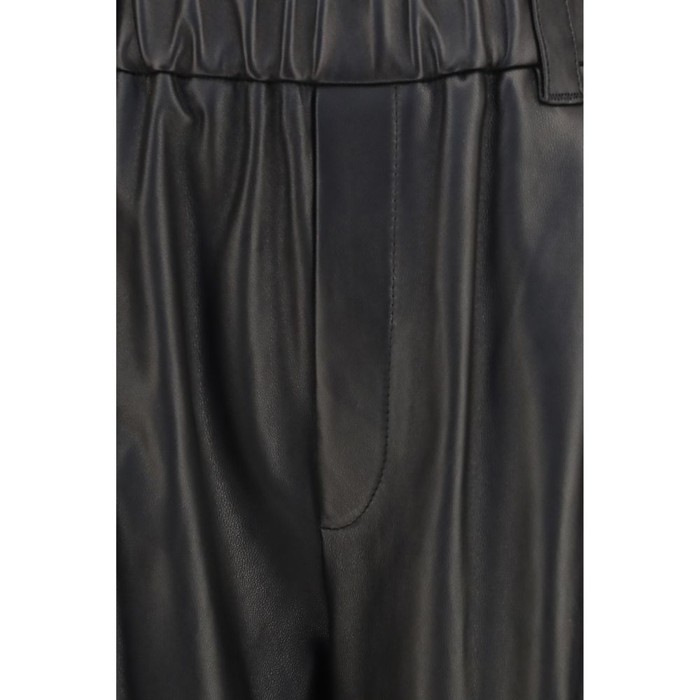 Brunello Cucinelli Black Leather Women's Pants
