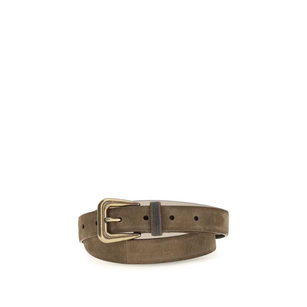 Brunello Cucinelli Brown Suede Leather Women's Belt