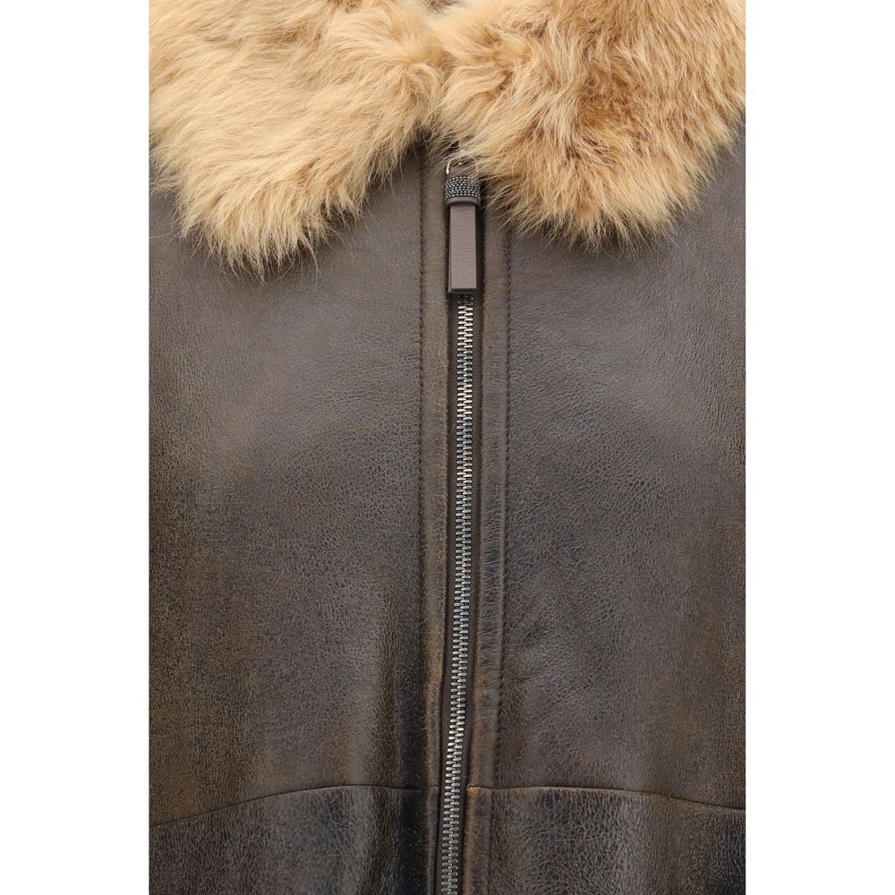 Brunello Cucinelli Brown Lambskin Women's Bomber