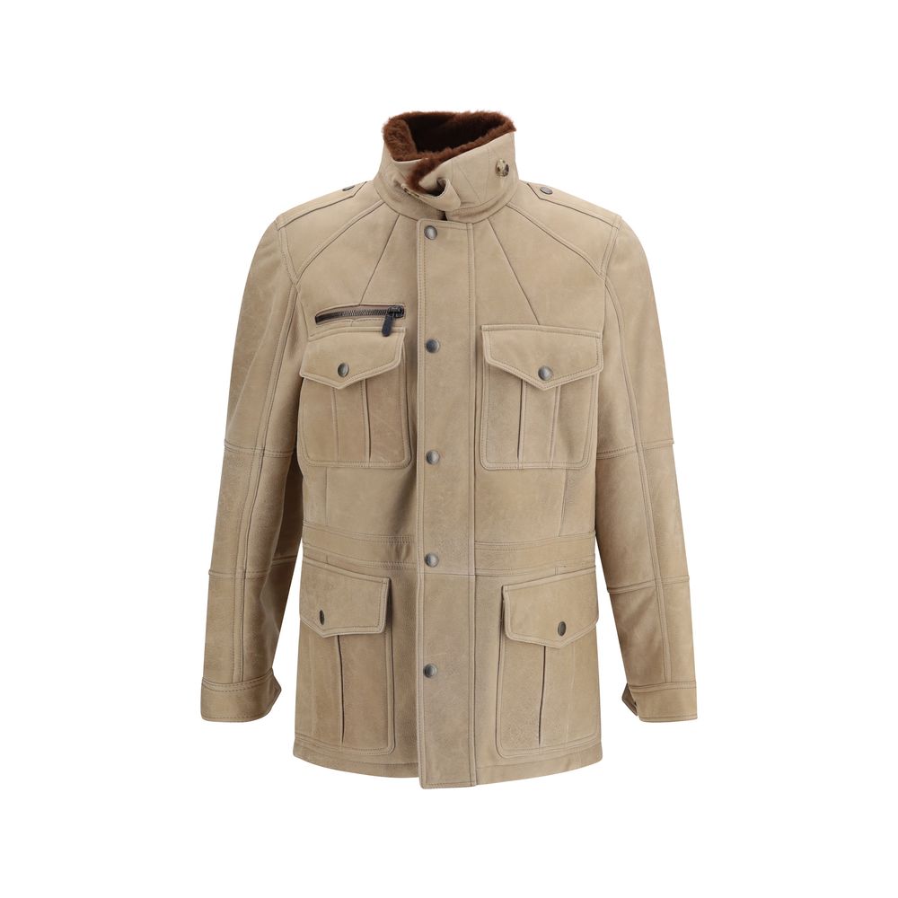 Brunello Cucinelli Beige Lambskin Full-Length Men's Jacket