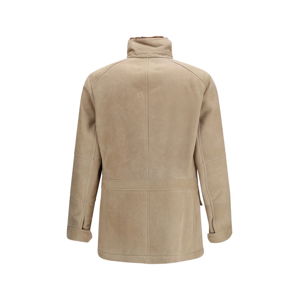 Brunello Cucinelli Beige Lambskin Full-Length Men's Jacket