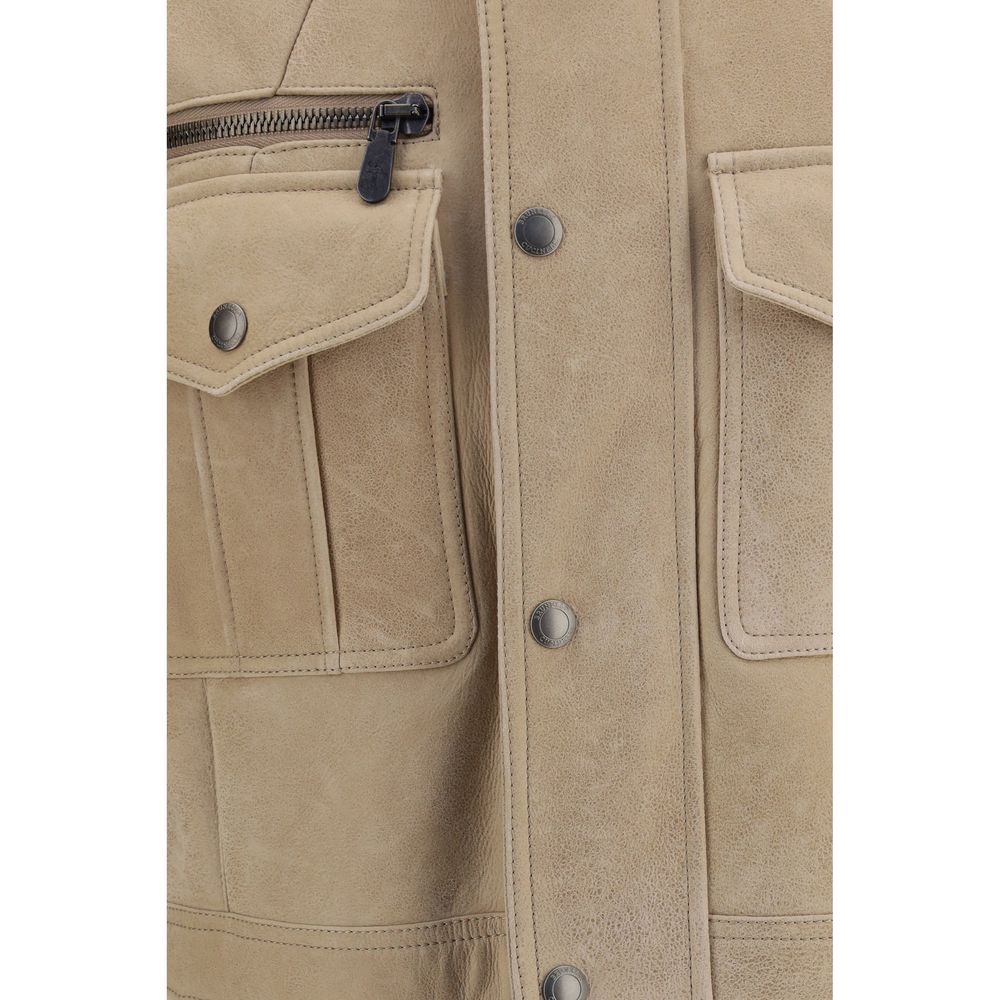 Brunello Cucinelli Beige Lambskin Full-Length Men's Jacket