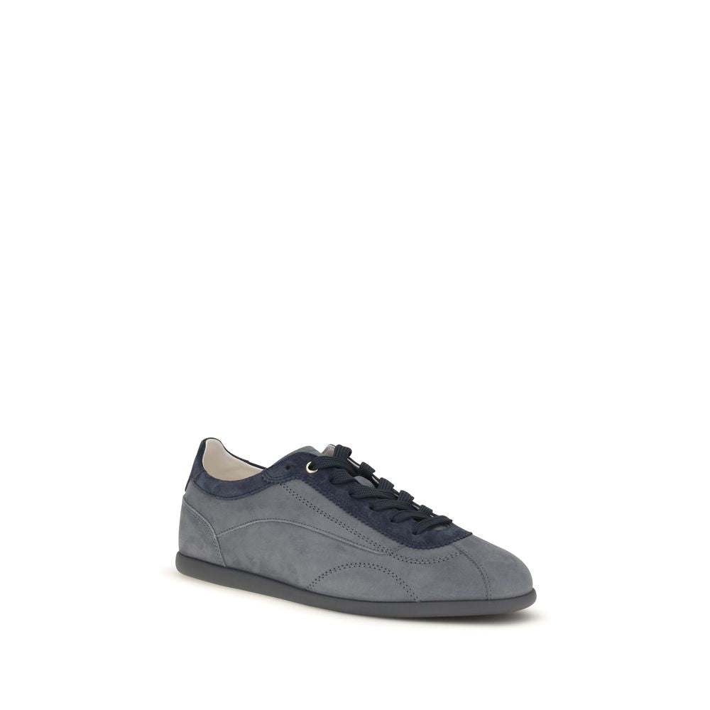 Brunello Cucinelli Gray Calf Leather Bos Taurus Low Top Men's Sneakers