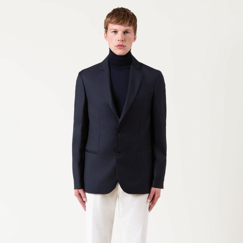 Autore Blue Wool Full-Length Men's Jacket