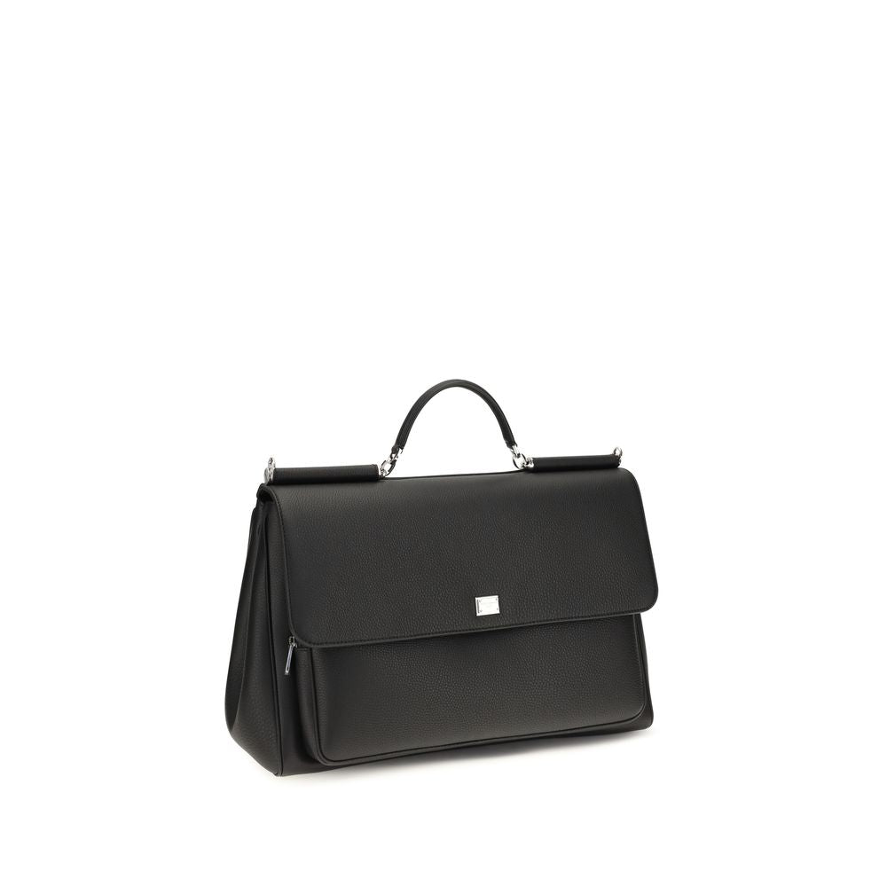 Dolce & Gabbana Black Calf Leather Bos Taurus Men's Handbag